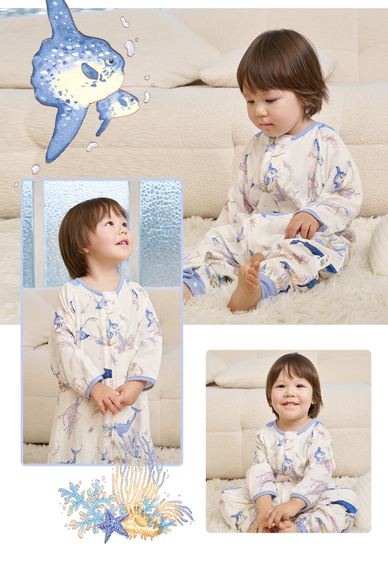Andan Spring/Summer new infant sleeping bag, seven-quarter sleeve double-layer bamboo cotton baby split sleeping bag, air-conditioned room anti-kick blanket pic 18