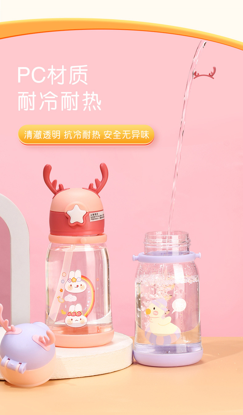 新款网红杯子卡通水杯儿童大容量鹿角塑料杯学生礼品吸管杯可定制详情4