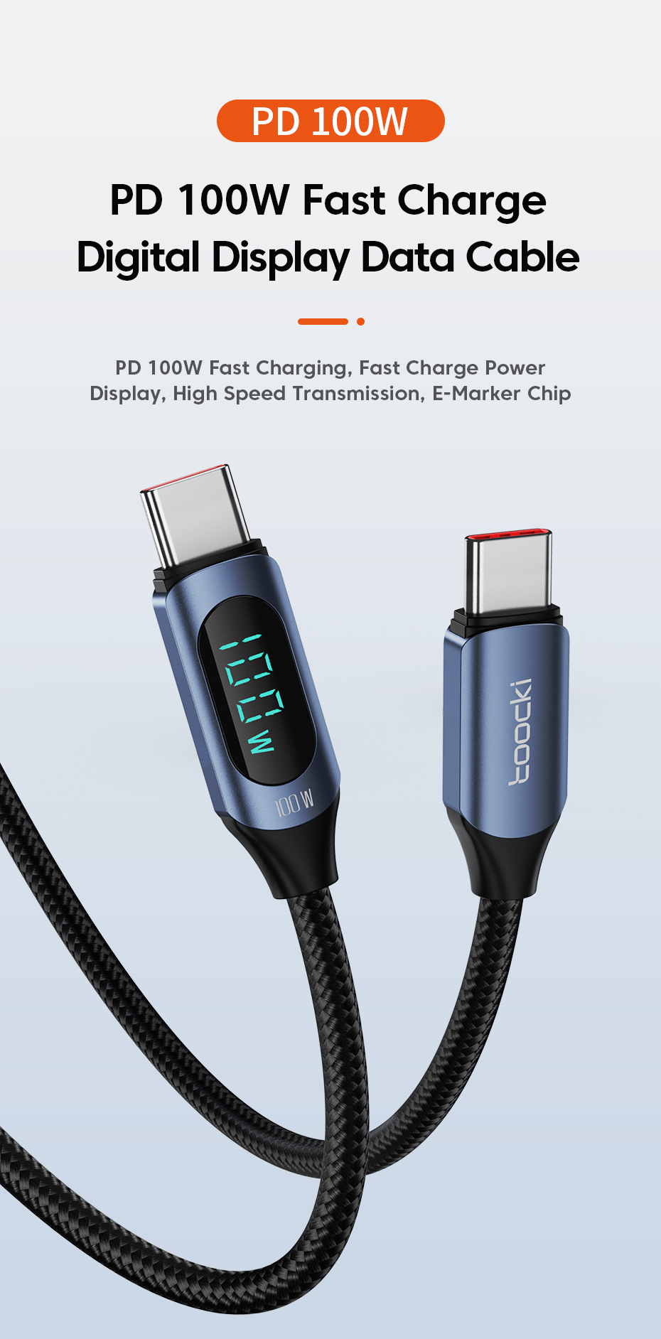 ToockiPD100W fast charging digital display data cable is suitable for charging digital devices of Huawei and iPhone 15 mobile phones and tablets pic 1