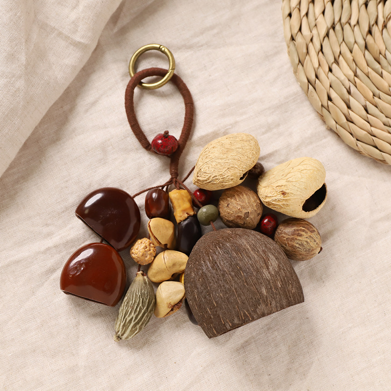 Natural fruit shell rattle bag hanging, diy handcrafted wind bell sound healing pendant, plant fruit pendant, backpack car hanging decoration pic 10