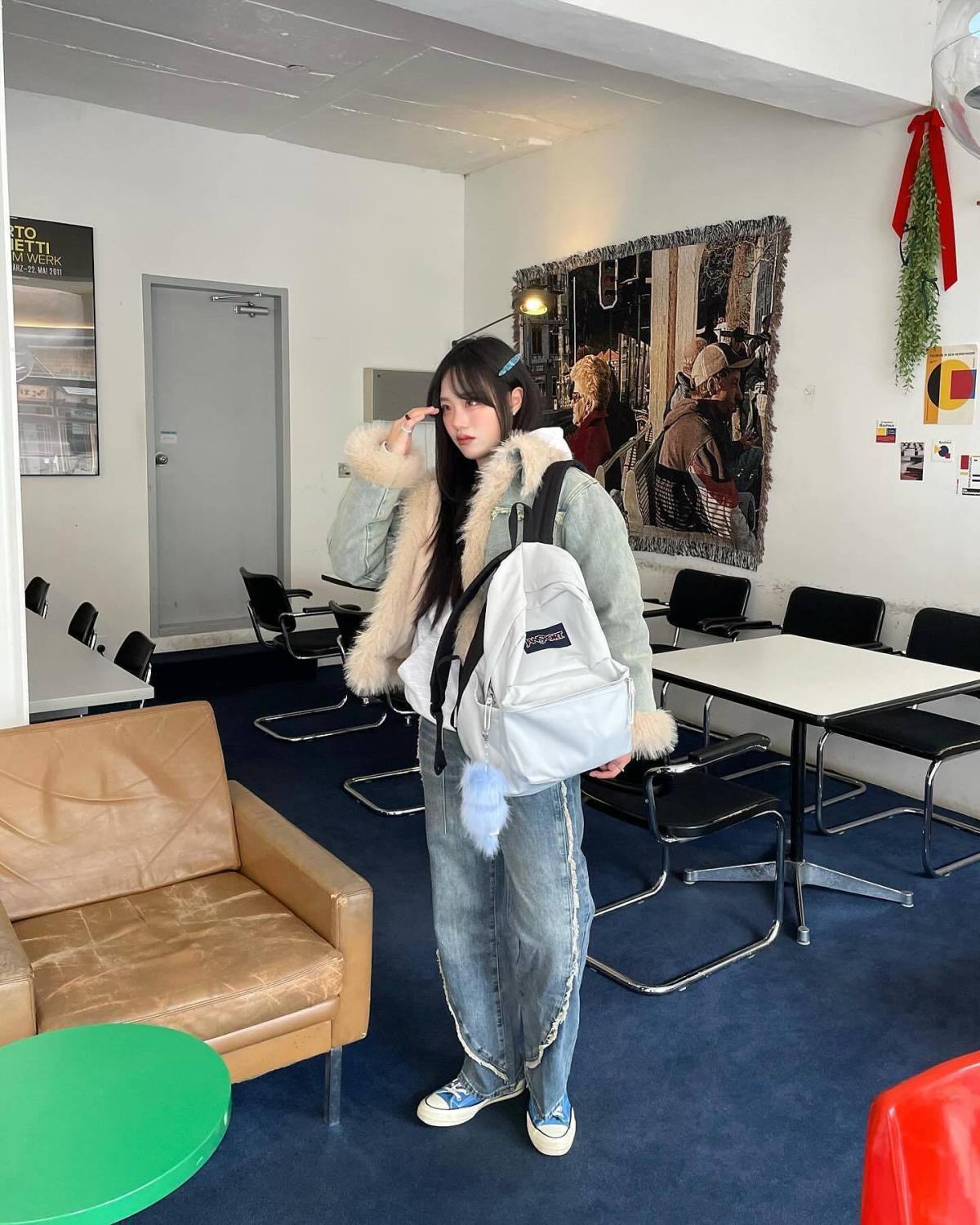 跨境外贸JANSPORT双肩包学生书包男女款背包蝶漾青漾雾霾蓝可代发详情8