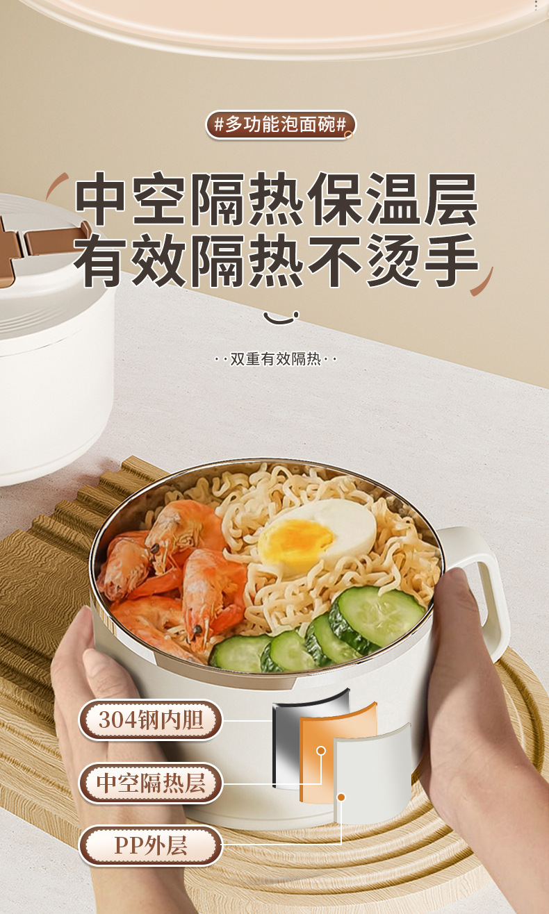 304 stainless steel instant noodle bowl, a large-capacity, easy-to-wash instant noodle tool for student dormitories, a covered rice bowl lunch box for canteens pic 10