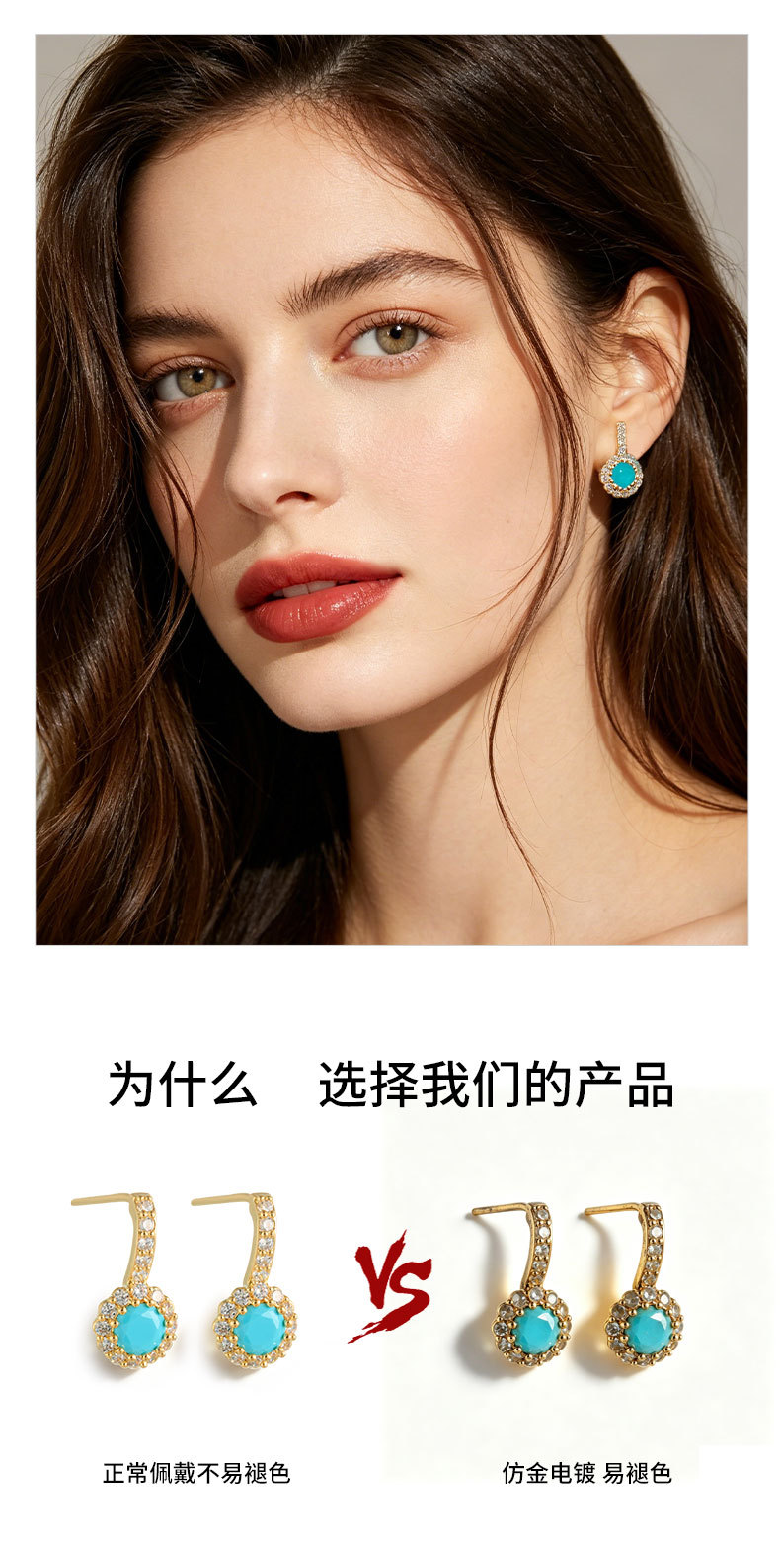 New light luxury round zircon stud earrings made of copper alloy with micro-inlaid zirconium in multiple colors are available. s925 silver needle high-end earrings pic 10