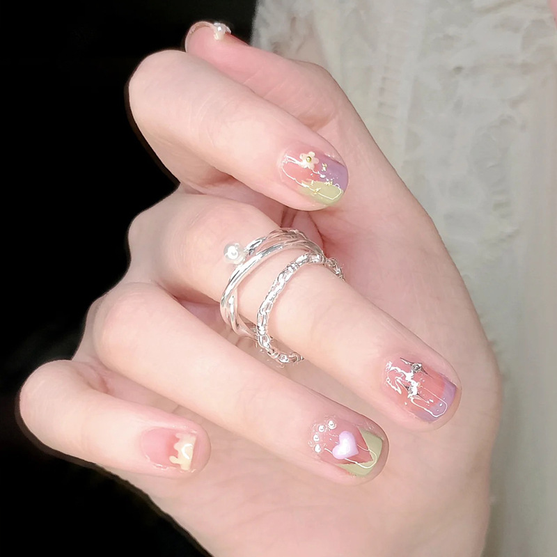 Wholesale of handcrafted wearable nails for Internet celebrities, medium and long heart-shaped diamond nail nail plates, nail patches, false nails, jelly glue pic 21