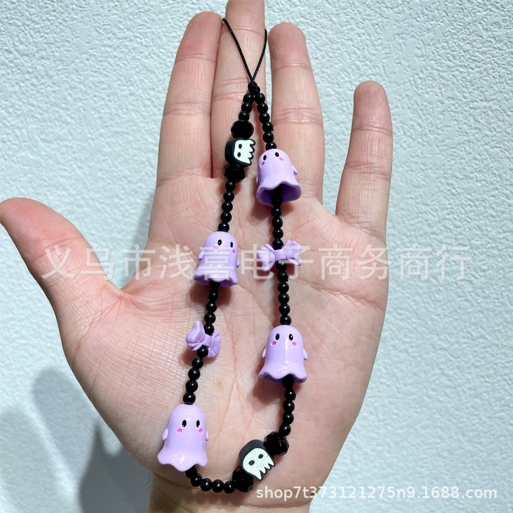 New Halloween ghost beaded mobile phone chain, bell, skull head mobile phone pendant, ins anti-loss mobile phone pendant pic 1