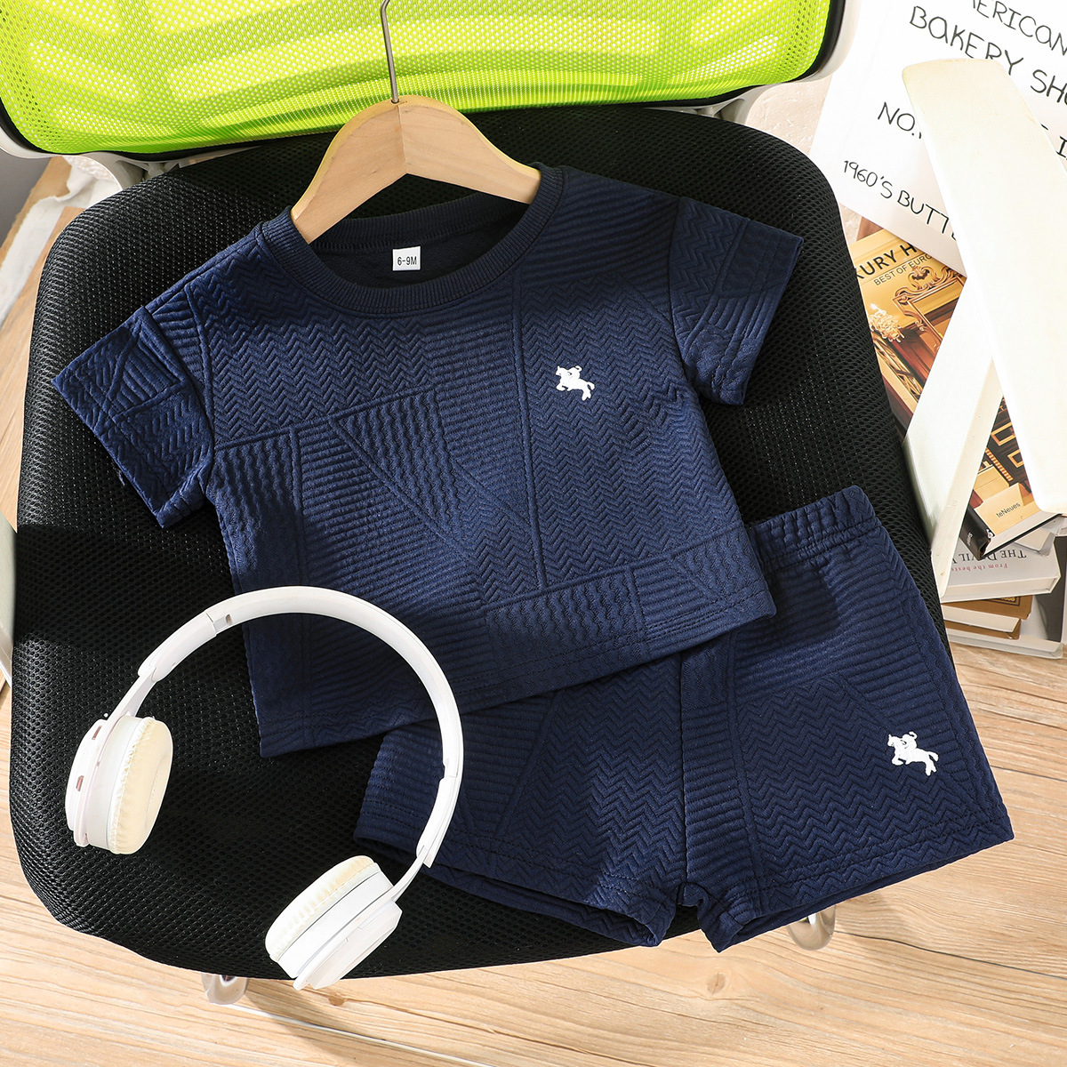 A simple and comfortable embroidered T-shirt and shorts set with horse racing patterns for boys aged 0-3 years old, a new summer sports outfit pic 20