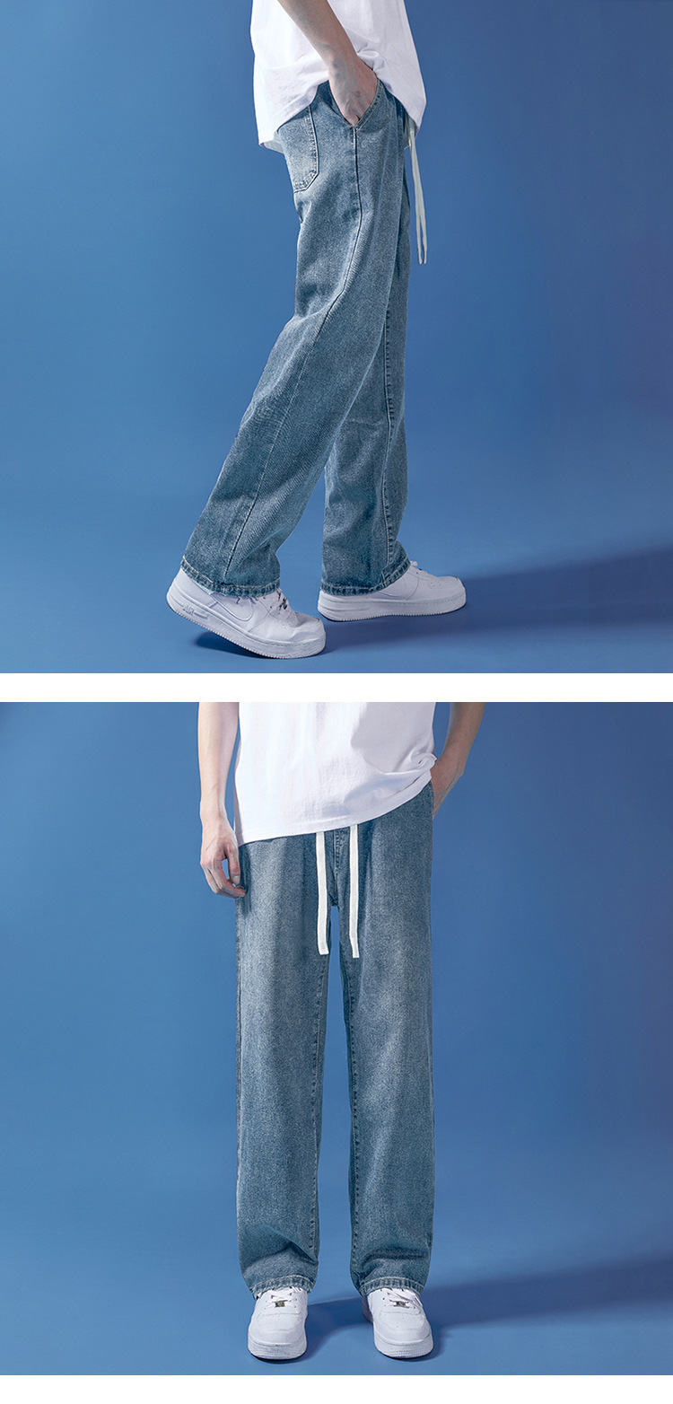 阔腿牛仔裤男夏季韩版原宿风休闲简约潮流ins宽松抽绳直筒长裤子详情6