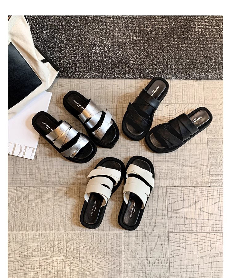 绕带拖~方头厚底交叉绑带凉拖女外穿夏季松糕底休闲沙滩一字拖鞋详情4