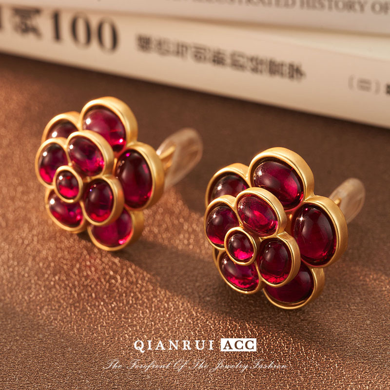 中古vintag耳环西洋古董春季花朵减龄耳夹古法琉璃耳饰小众轻奢女详情26