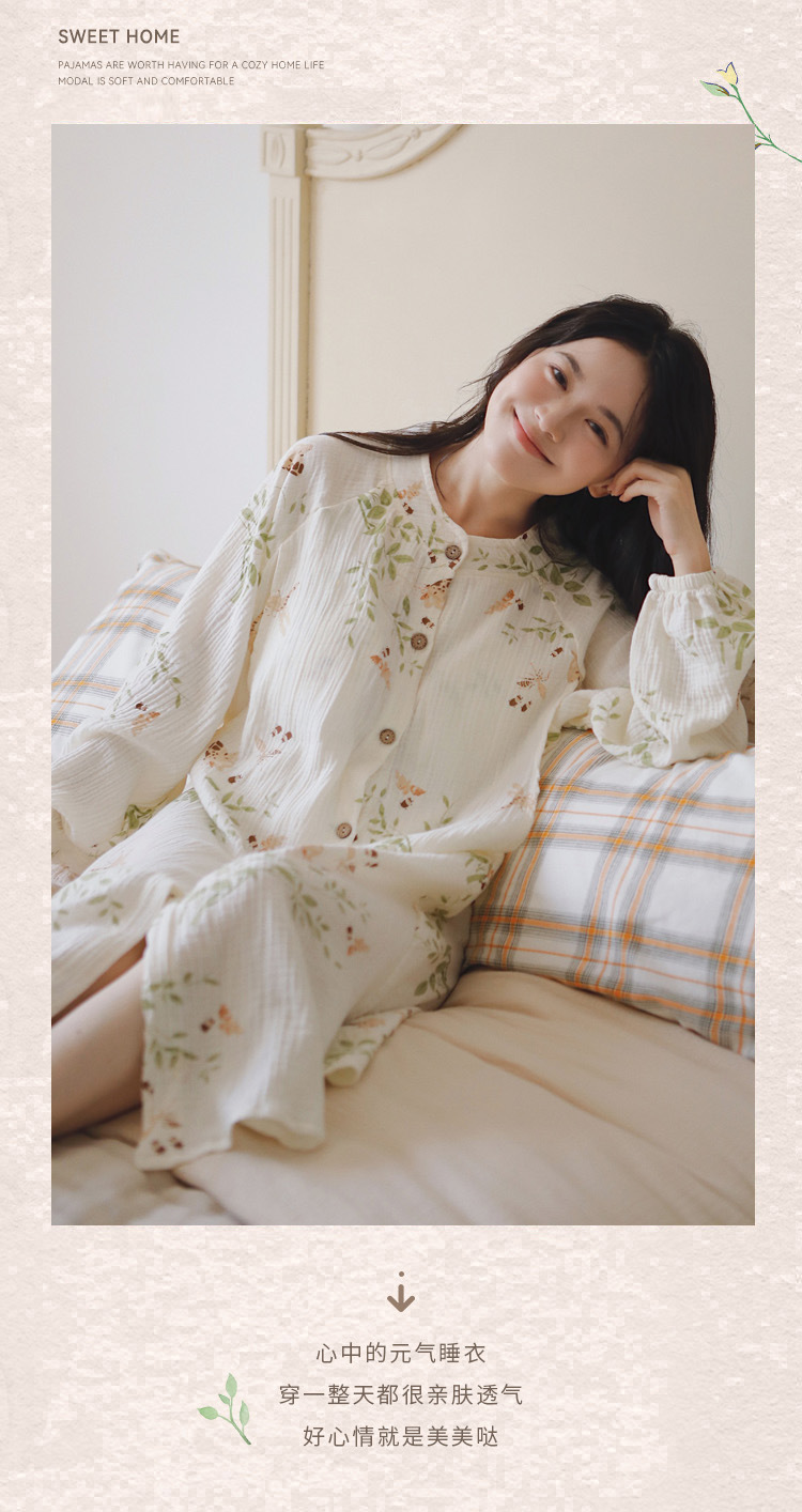 纯棉纱布月子服待产裙带胸垫孕妇睡衣女薄款春夏产后哺乳喂奶袍套详情7
