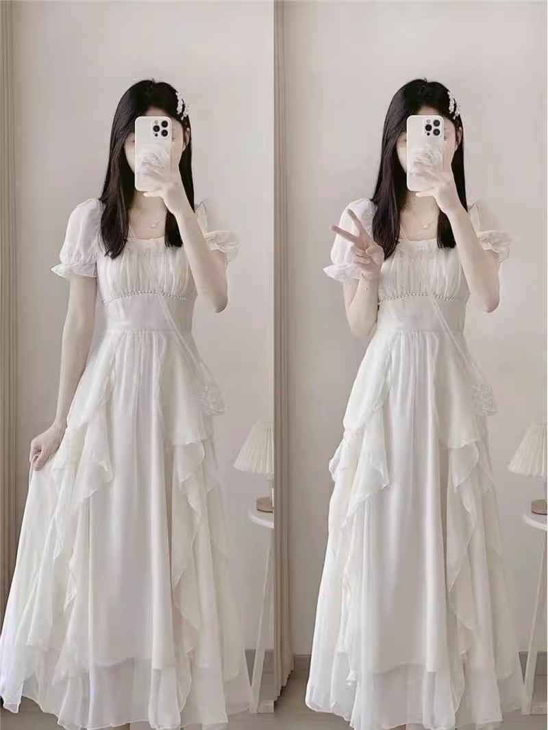法式白色高级感仙女连衣裙女夏季2025新款超仙公主裙温柔风长裙子详情5