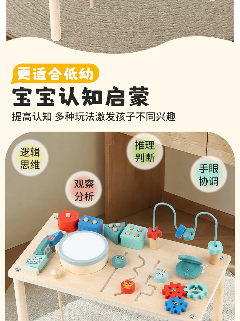 蒙氏早教忙碌桌木质忙碌板游戏桌绕珠婴幼儿小礼物多功能玩具台详情4