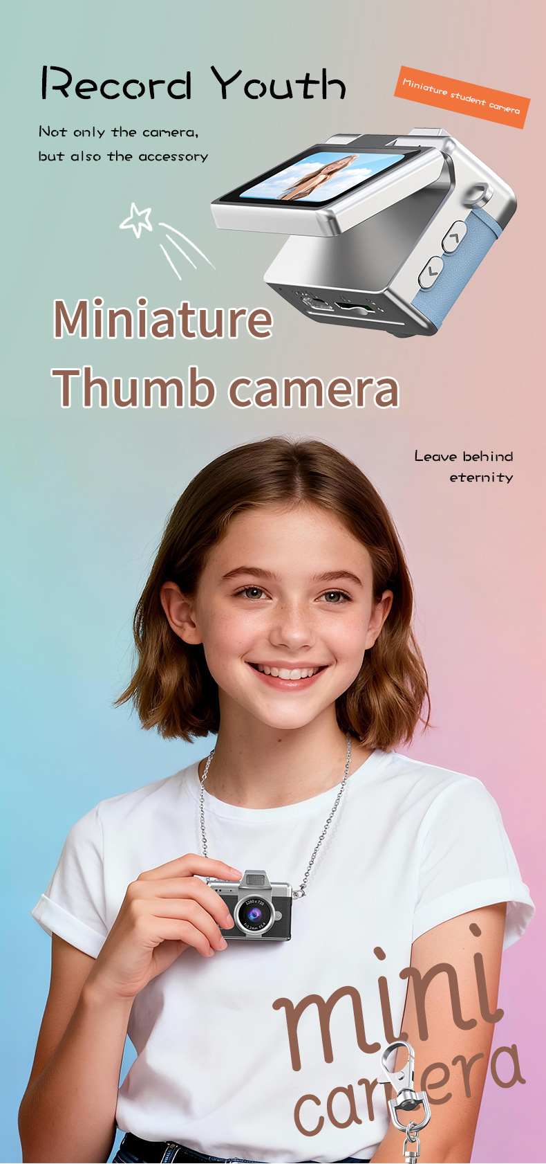 Cross-border thumb flip screen mini camera, a retro ccd high-definition portable small camera for students on campus pic 1