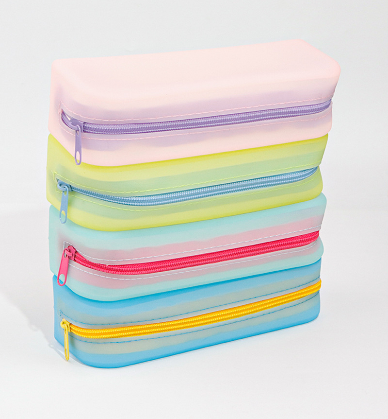 Creative semi-transparent candy-colored rectangular silicone pen case, glasses storage, office and student stationery storage bag pic 10