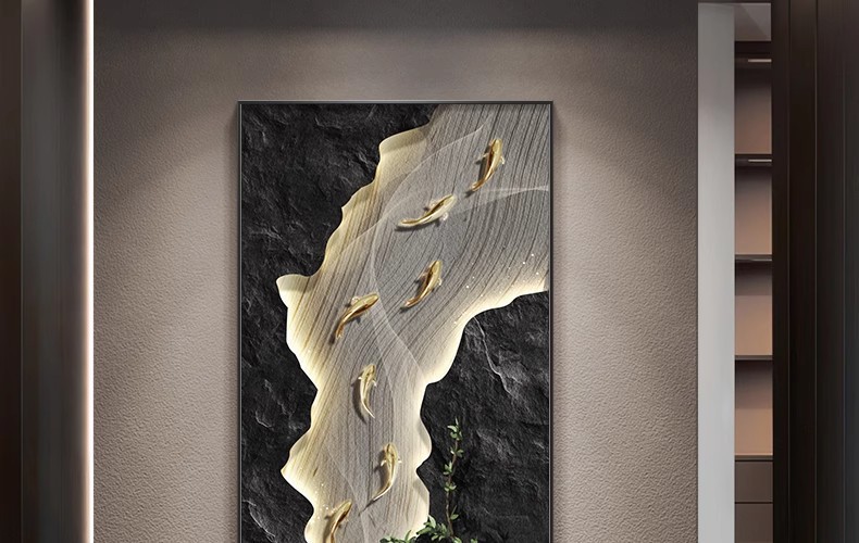 玄关画过道挂画九鱼图装饰画走廊高级感新中式竖版壁画沙发详情7