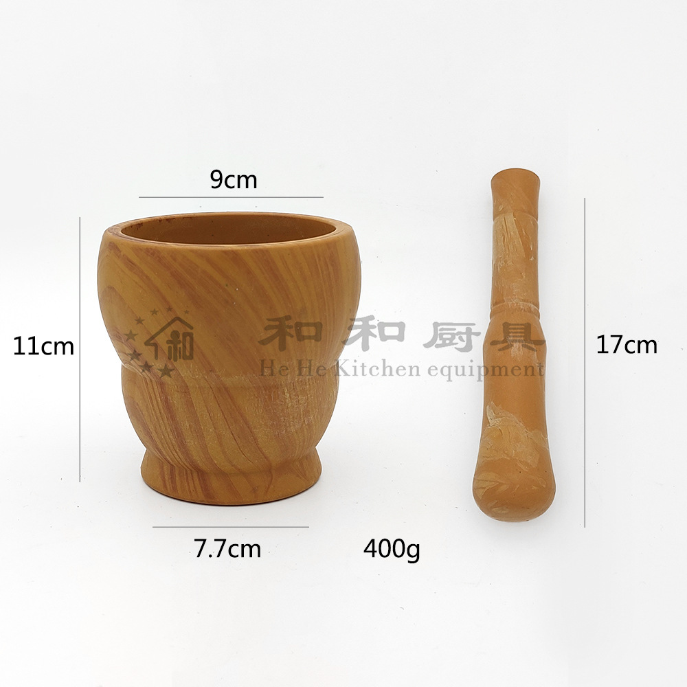 手动捣蒜器捣药罐木纹石臼压蒜器厨房PP捣蒜擂钵香料研磨器蒜泥器详情7