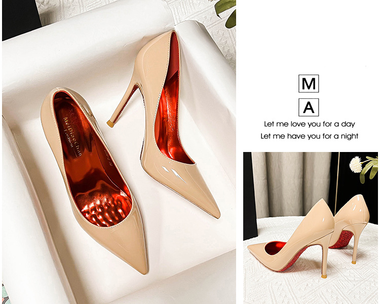 C家水钻红底侧空全包细高跟鞋女尖头浅口性感气质百搭法式网红详情25