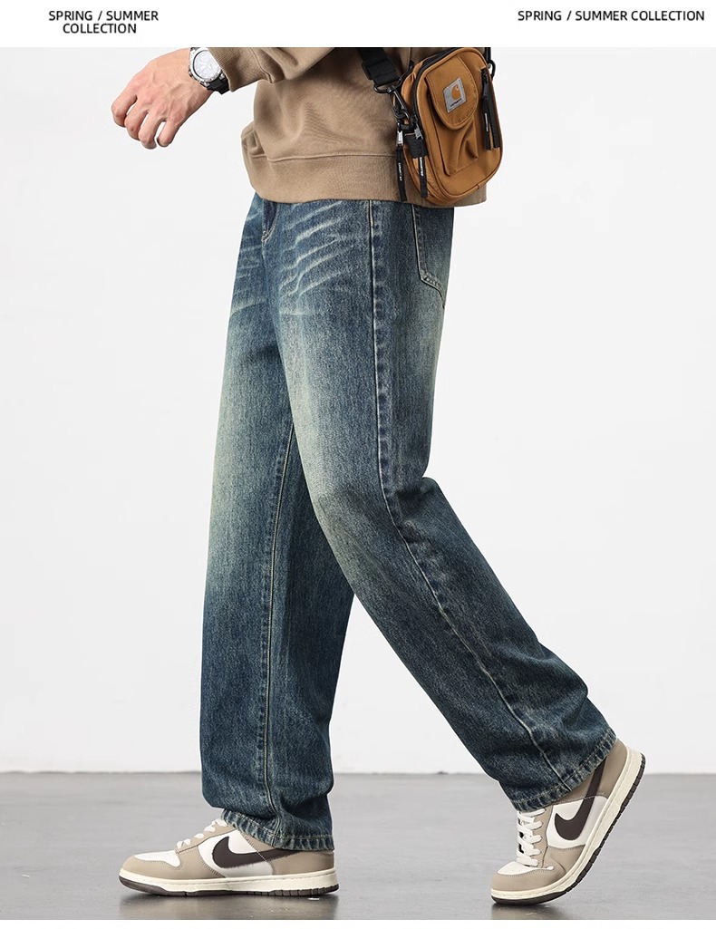 春秋季潮牌男士阔腿牛仔裤 直筒宽松美式高街风格 男生百搭休闲长裤子 其他分类款式随机详情7
