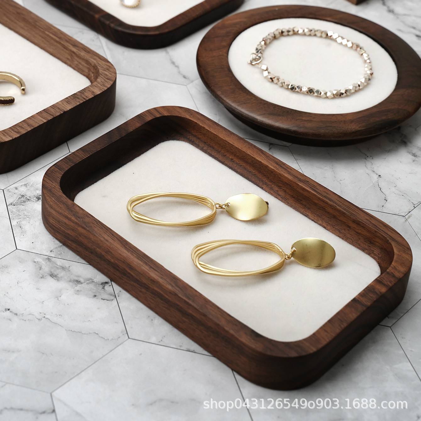 实木首饰托盘木质珠宝收纳盘展示托架饰品摆盘珠宝道具定制组合套详情16