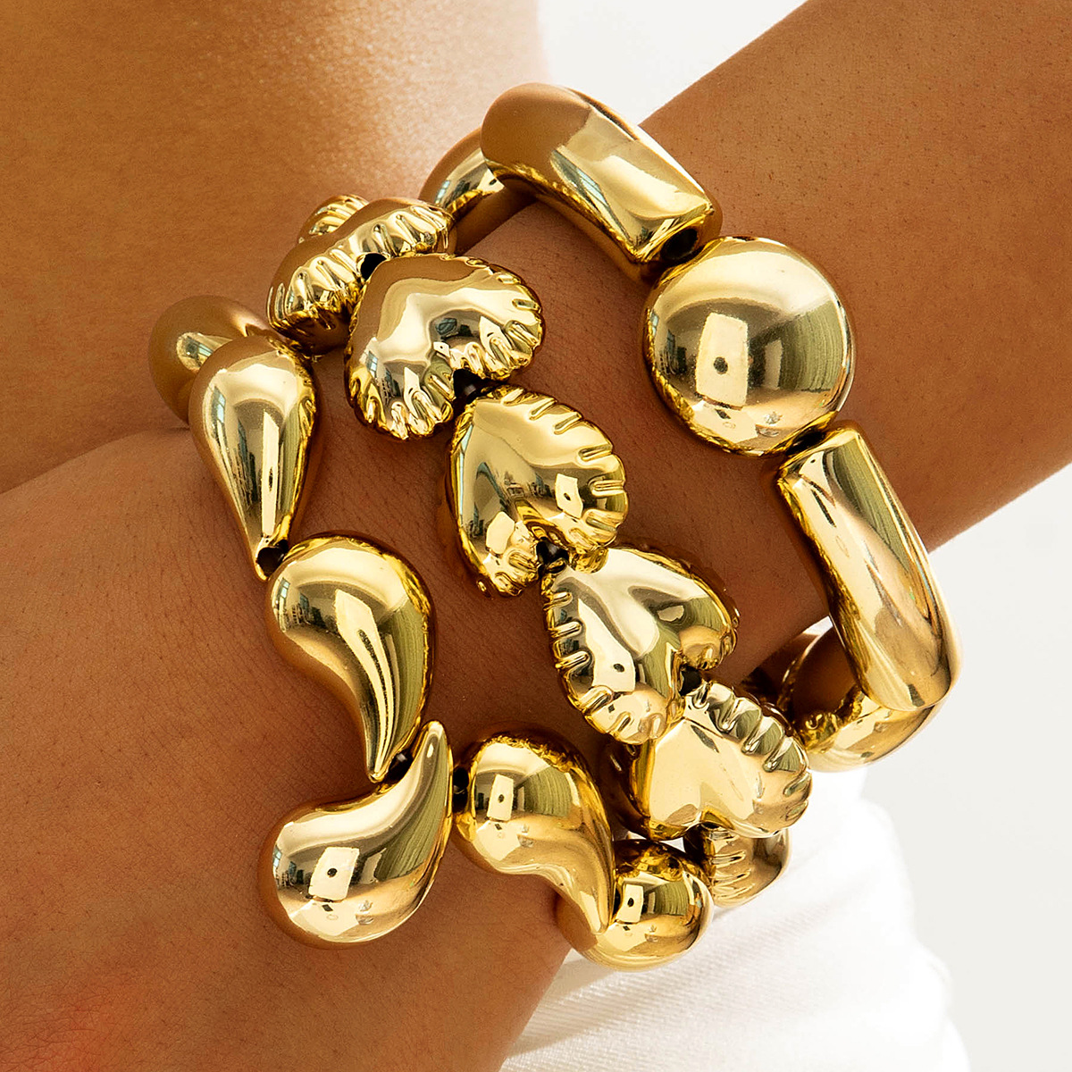 欧美跨境新款多层线条缠绕几何开口手镯套装朋克风波浪形串珠手链详情116