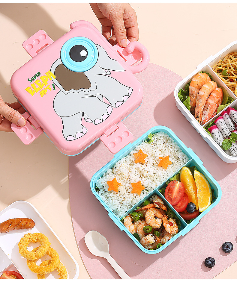 儿童带调味盒餐盒学生卡通密封分格微波炉便当盒方形午餐塑料饭盒详情12