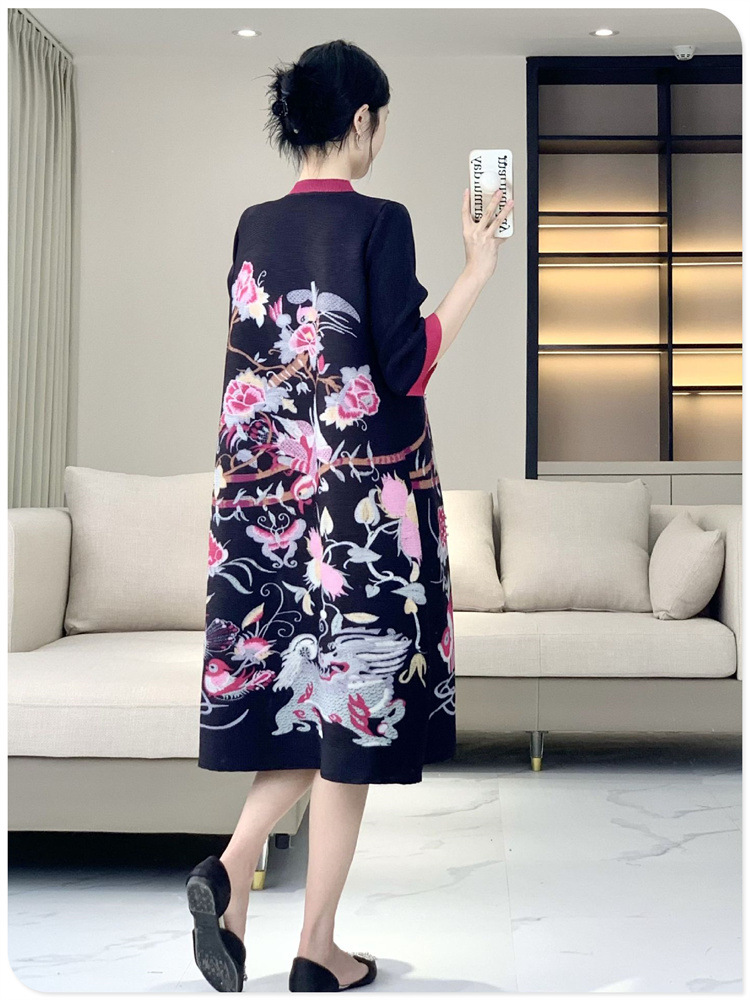 三宅褶皱2024春夏新中式连衣裙复古国风减龄洋气中老年女装衬衫裙详情13