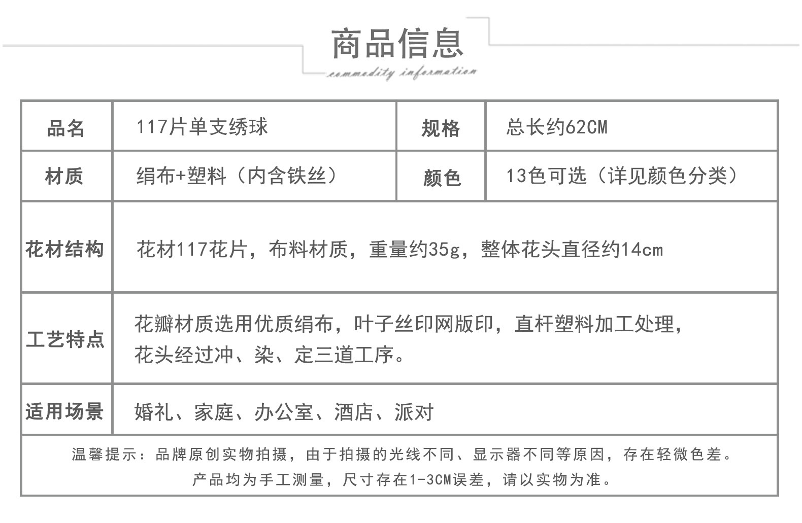仿真117片单支绣球假花人造花成品婚庆用花地排造景花插花束摆件详情2