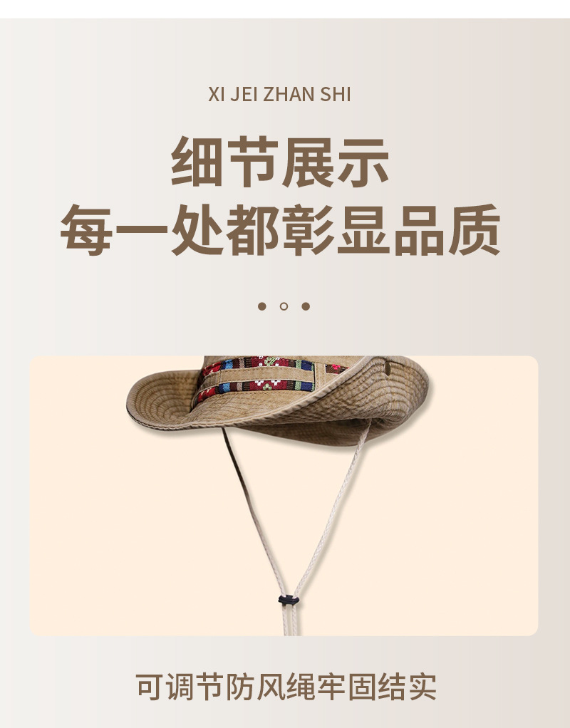Cross-border export of ethnic-style cowboy hats, outdoor hiking and mountaineering sun protection hats, travel and camping wide-brimmed hats, and fisherman hats pic 5