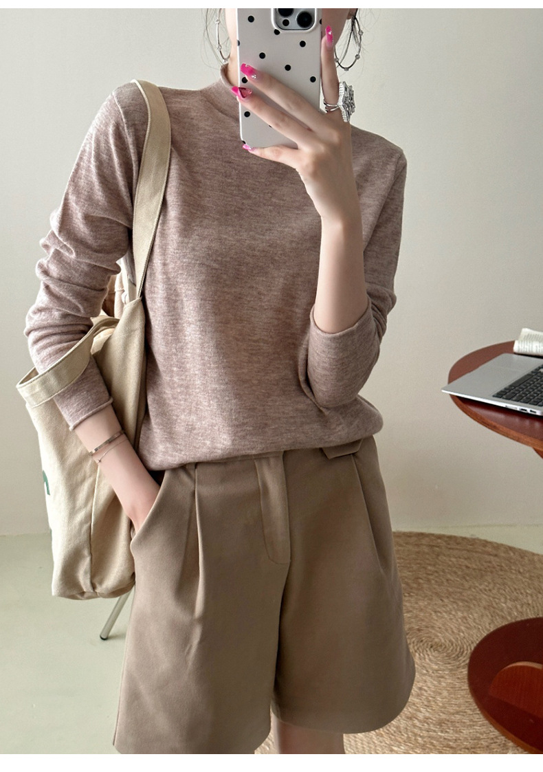 半高领软糯羊毛针织衫女洋气2024春秋新款修身气质内搭纯色打底衫详情15