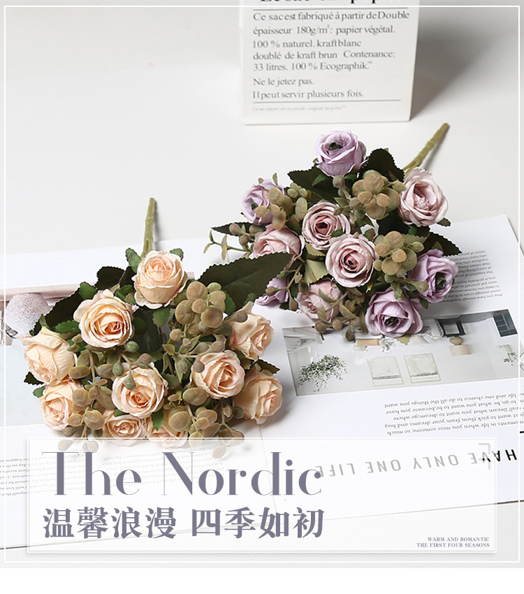 仿真花10头小乔玫瑰绢花家具装饰婚礼拍摄道具室内布置假花礼盒办公文化园艺装饰品详情1