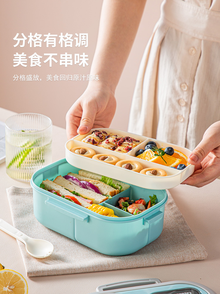 Convenient insulated lunch box, European-style oval sealed fresh-keeping lunch box, double-layer household adult lunch box, microwaveable pic 4