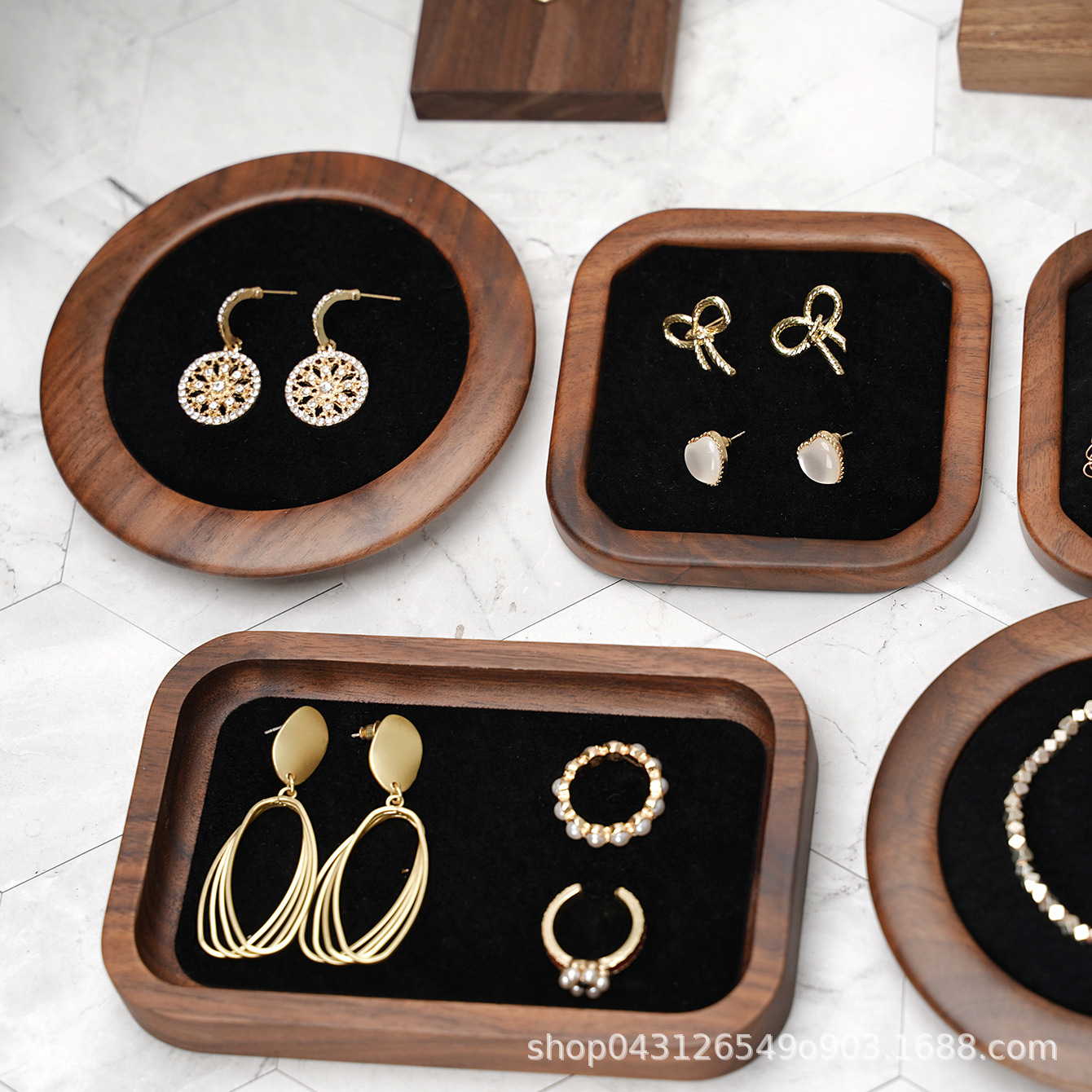 实木首饰托盘木质珠宝收纳盘展示托架饰品摆盘珠宝道具定制组合套详情8