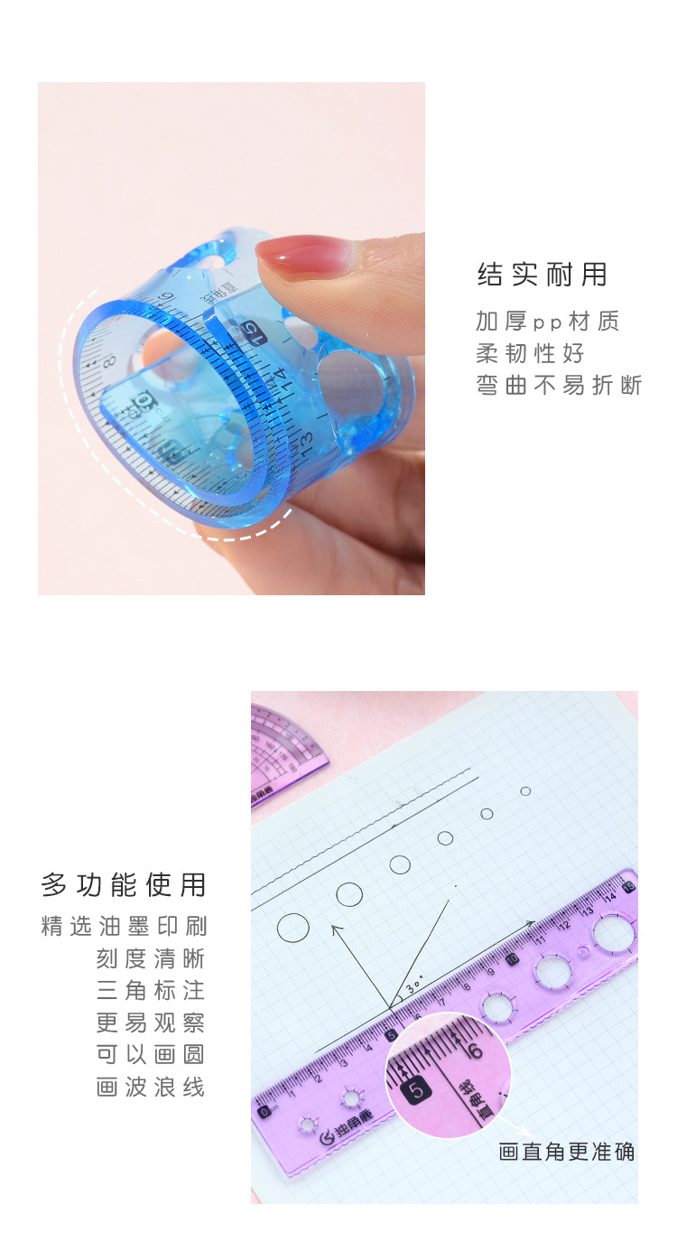 En stock fabricante directo proveedor de energía estilo PVC regla flexible de cuatro piezas regla se puede doblar difícil de romper suministros de examen de estudiantes pic 4
