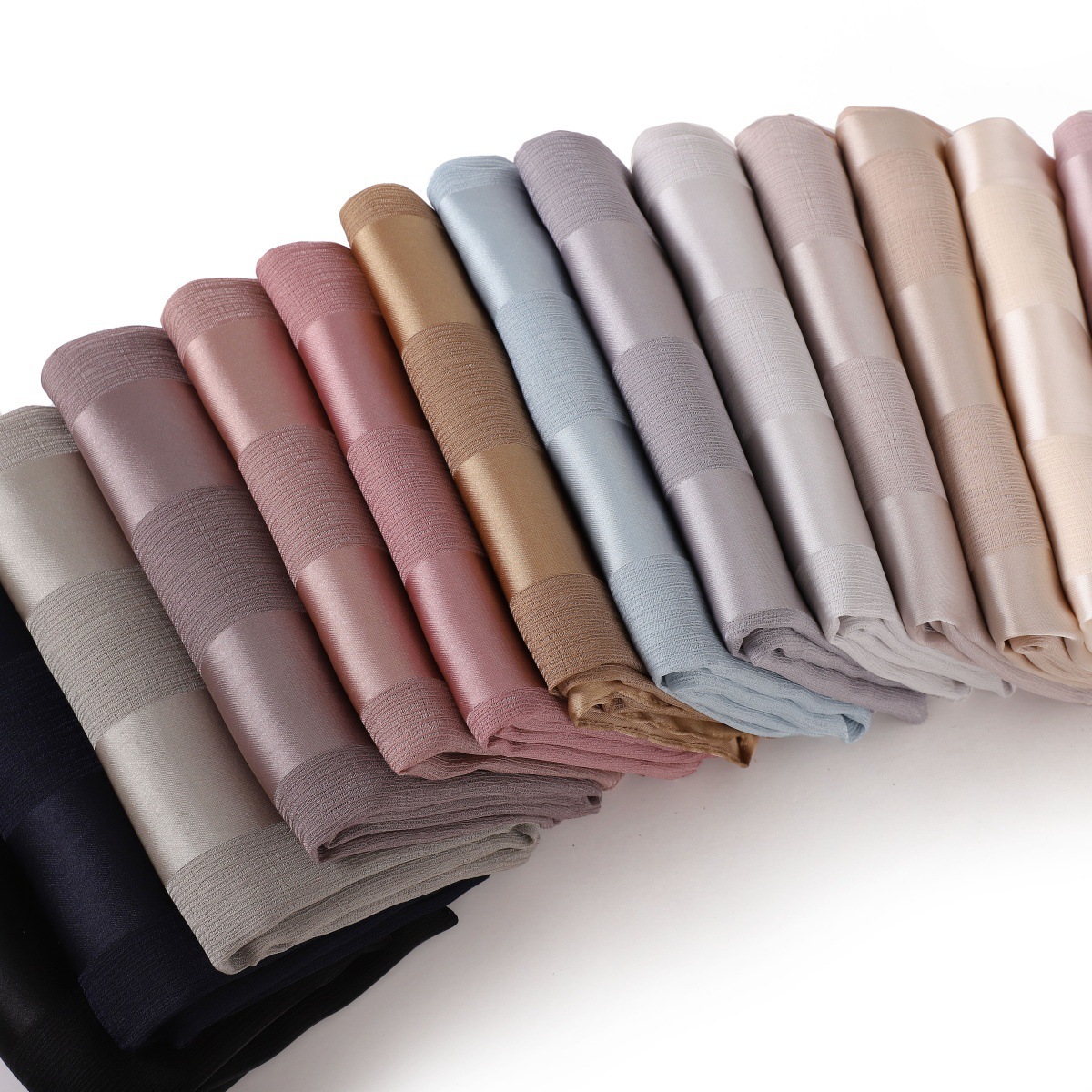 百搭宽条纹镂空纯色缎面长巾丝滑柔软透气仿真丝女包头巾旅行披肩详情15