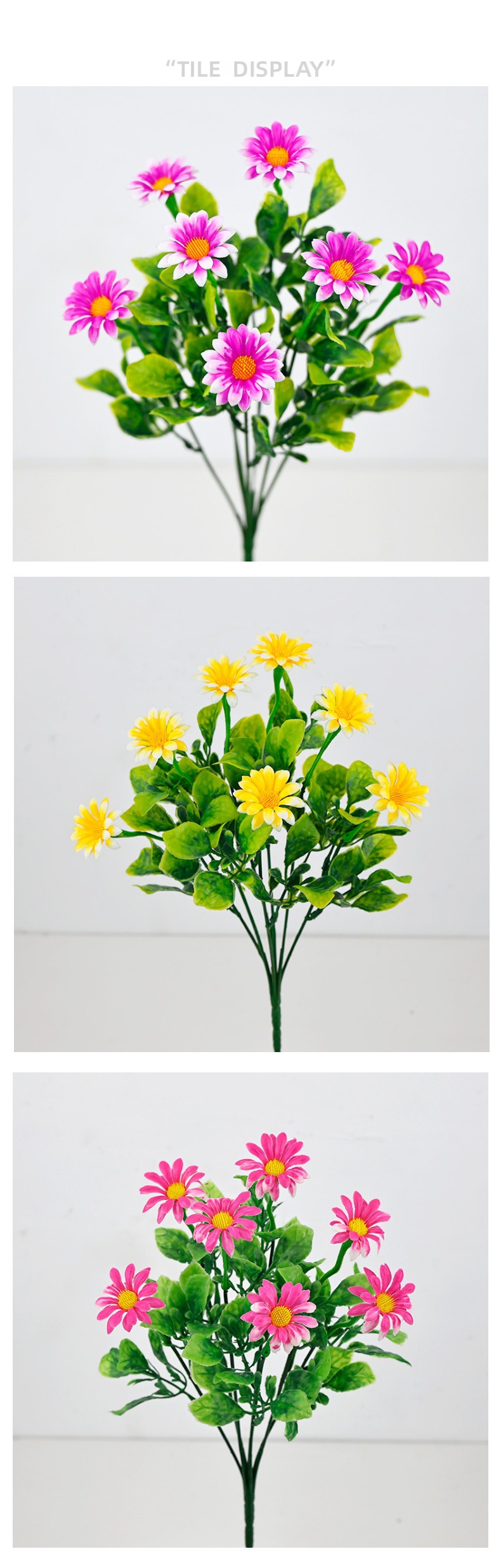 跨境爆款防真小雏菊塑料花菠菜叶洋甘菊户外庭院花园窗台装饰仿真花礼盒办公文化园艺用品详情7