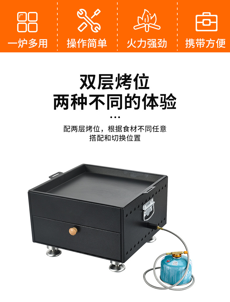 厂家直供外贸披萨炉家用多功能套装户外烤肉野营卡式炉瓦丝炉详情2
