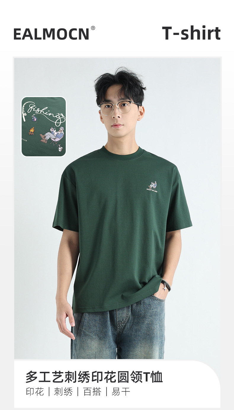 新款印花刺绣男士短袖t恤重磅潮牌男装轻奢高级感纯色体恤上衣男详情2