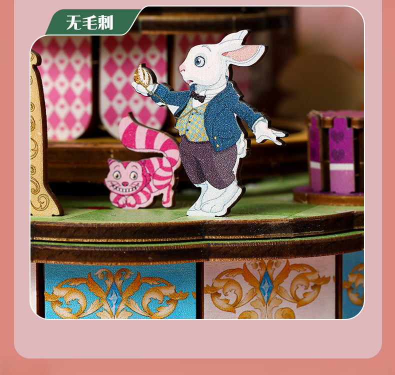 Wooden assembly DIY music box, fun cultural and creative Alice Tea Party, Magic castle music box, classic replica assembly handcrafted gift pic 9