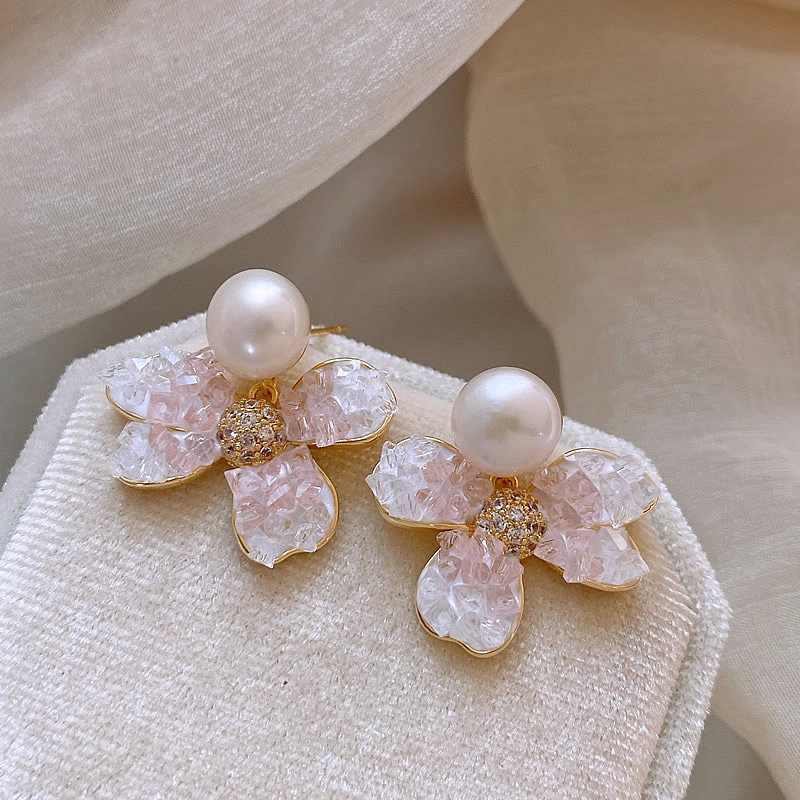 渐变水晶花朵时尚百搭耳钉女小众设计轻奢耳坠法式潮流高级感耳饰详情18