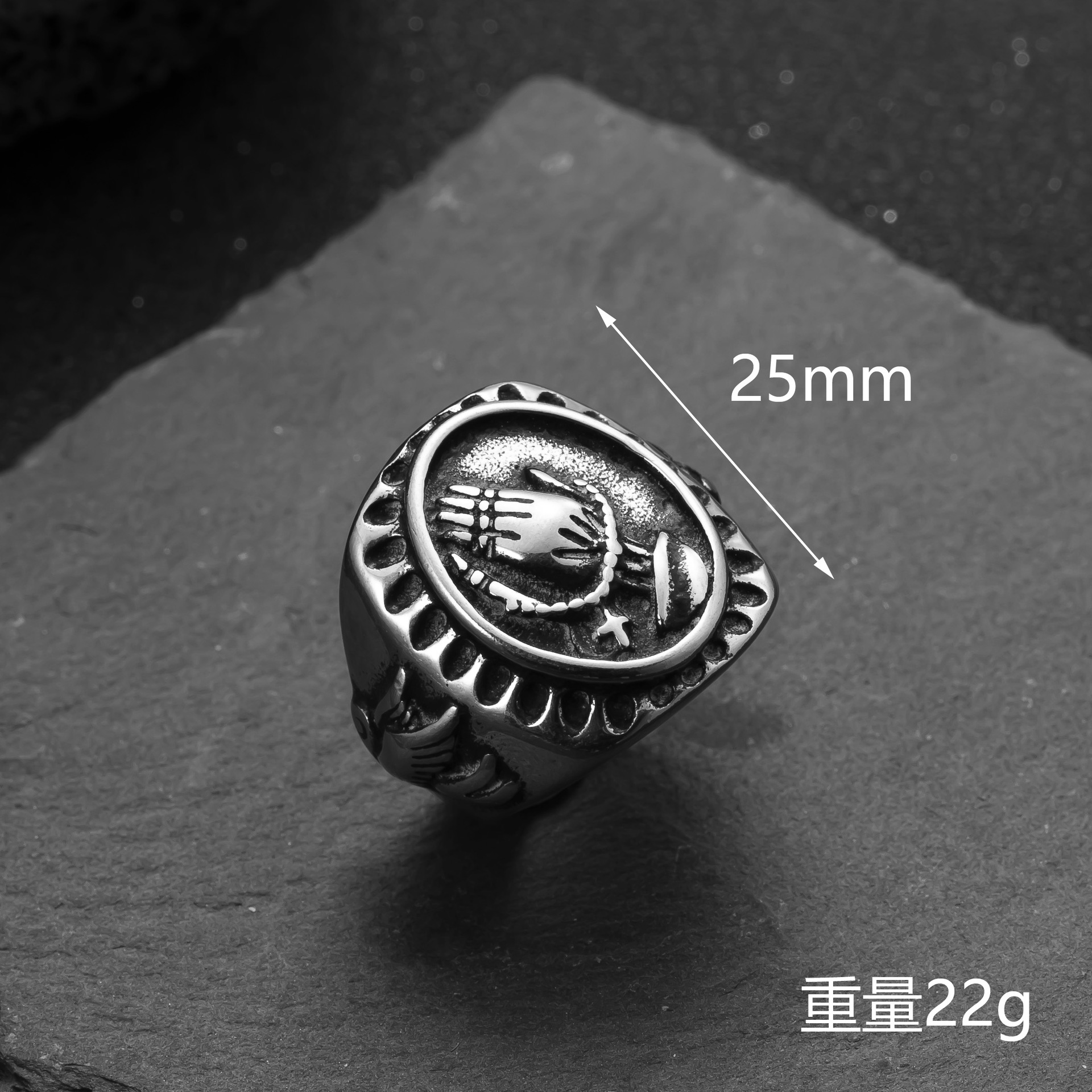 欧美跨境不锈钢戒指铸造十字架男士戒指嘻哈复古钛钢饰品批发厂家详情19