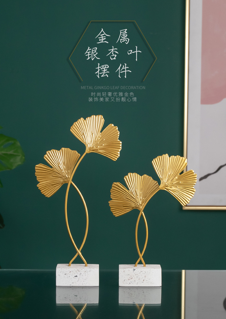 Nordic light luxury style creative metal handicrafts, ginkgo leaf ornaments, home decoration, living room entrance hall home ornaments pic 1