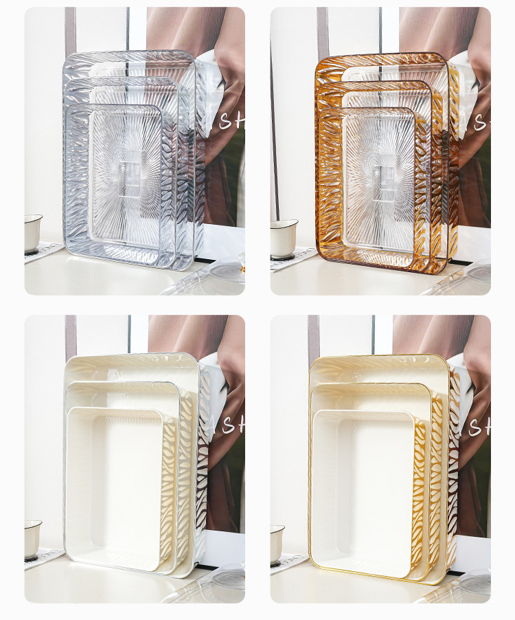 跨境高级款金边PET收纳盒桌面水果盘子透明超大号带盖水果盘长方详情9