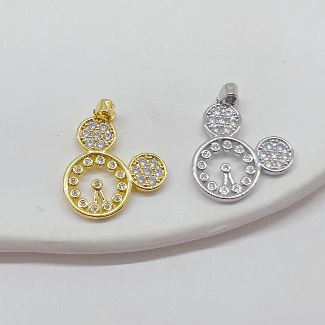 European and American copper-plated real gold slightly inlaid zircon bear head bracelet pendant DIY accessory pic 2