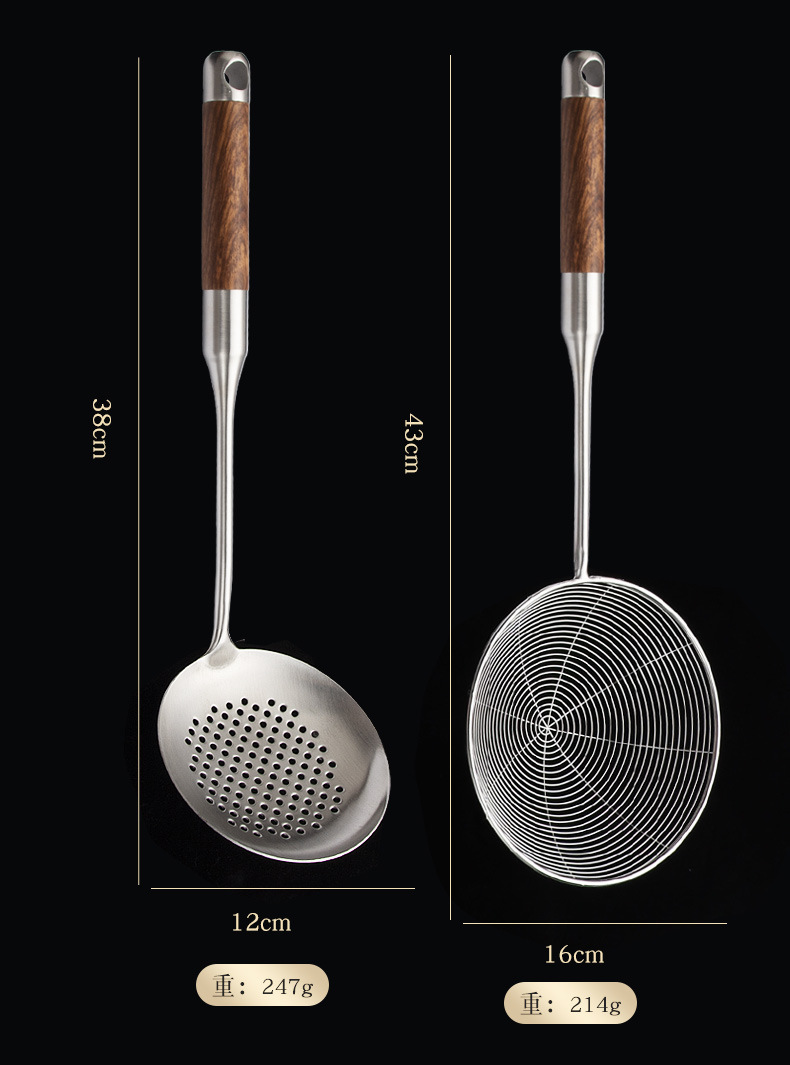 Wholesale of 316 stainless steel spatulas, household kitchenware sets, rosewood-handled soup spoons, strainers and cooking spatulas pic 13
