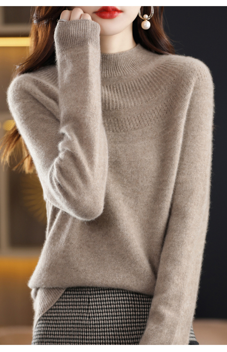 秋冬新款100羊毛衫女半高领一线成衣套头针织长袖羊绒毛衣打底衫详情19