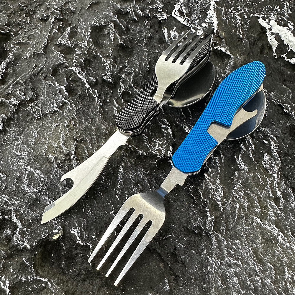 Mini folding knife, fork and spoon set, detachable combination, outdoor mountaineering and travel tableware, multi-opening aluminum handle Swiss knives pic 6