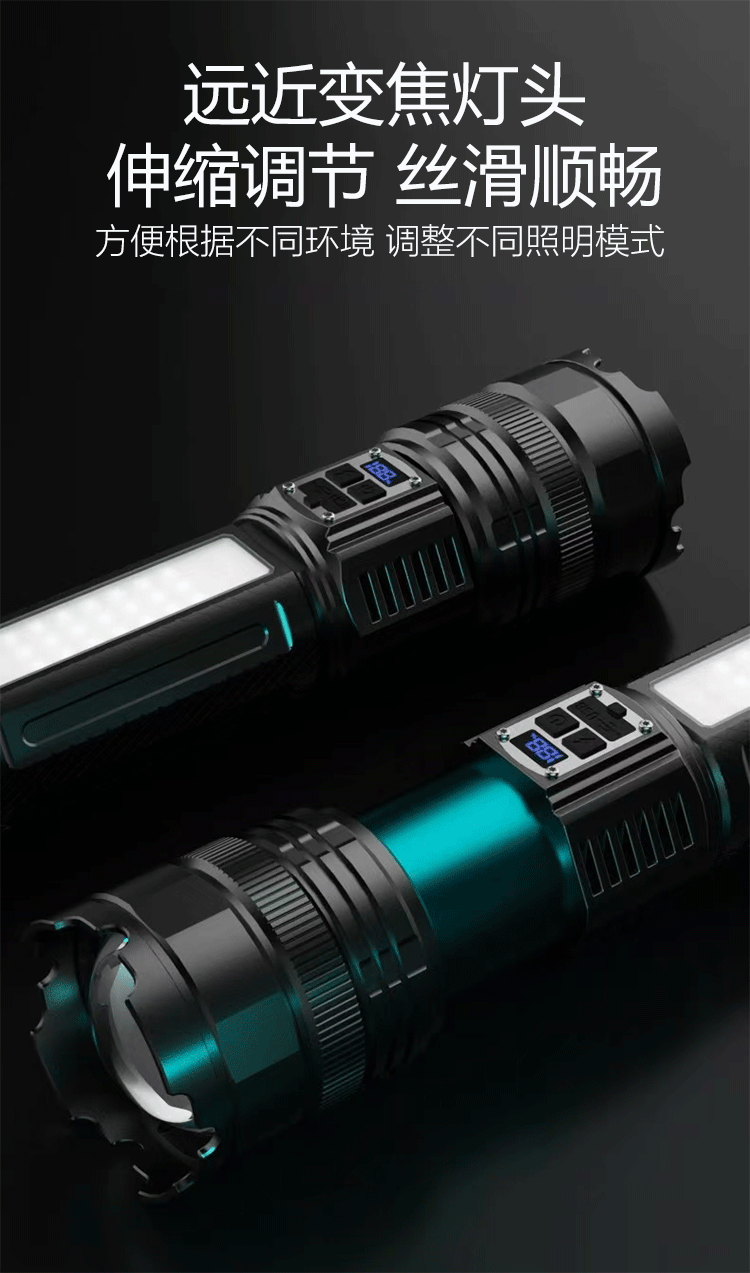 Wholesale of cross-border dual-source led rechargeable flashlights with intense and bright light, outdoor hiking long-lasting lighting fixtures pic 3