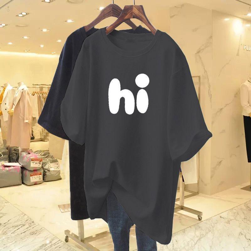 A new mid-length, loose and slimming American-style casual top for women in summer, weighing 300 pounds, made of pure cotton pic 10