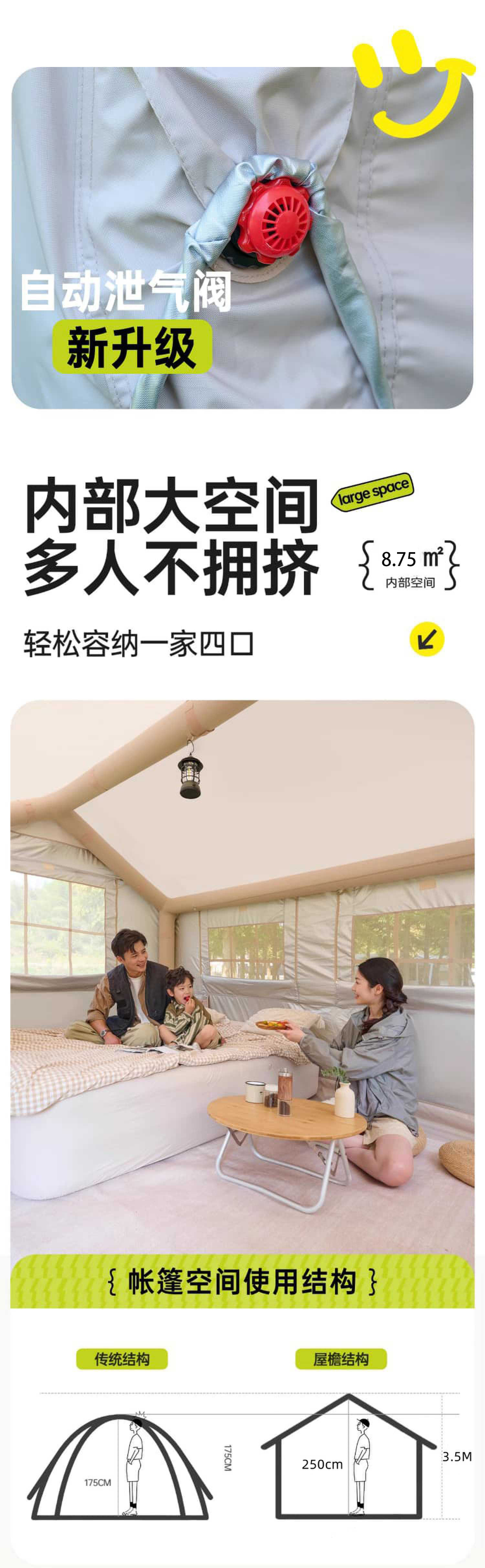 2025 New fully automatic inflatable tent with integrated canopy and outdoor camping picnic tent for 4-6 people, factory wholesale pic 3