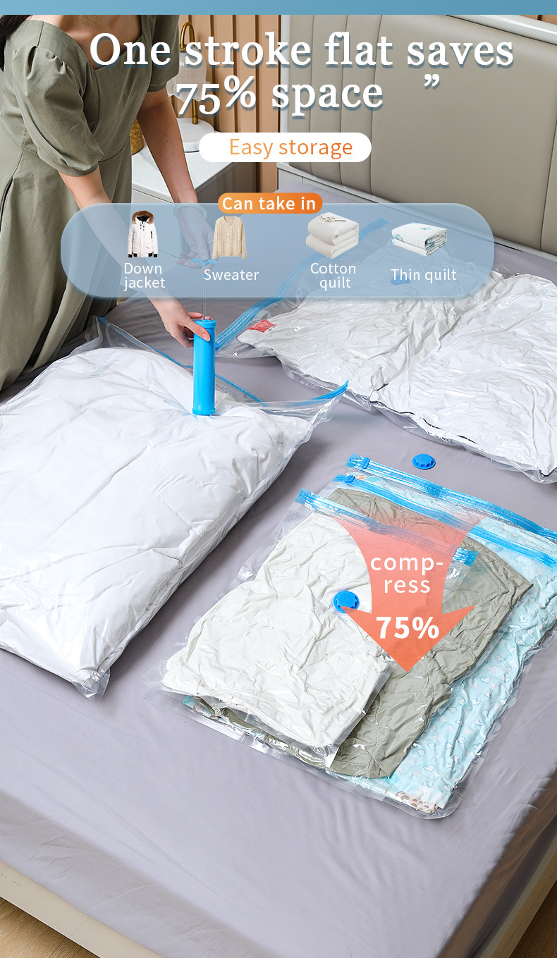 Transparent vacuum compression bag, seasonal clothing storage bag, clothes and quilt storage bag, hand roll, thickened explosion-proof zipper pic 3